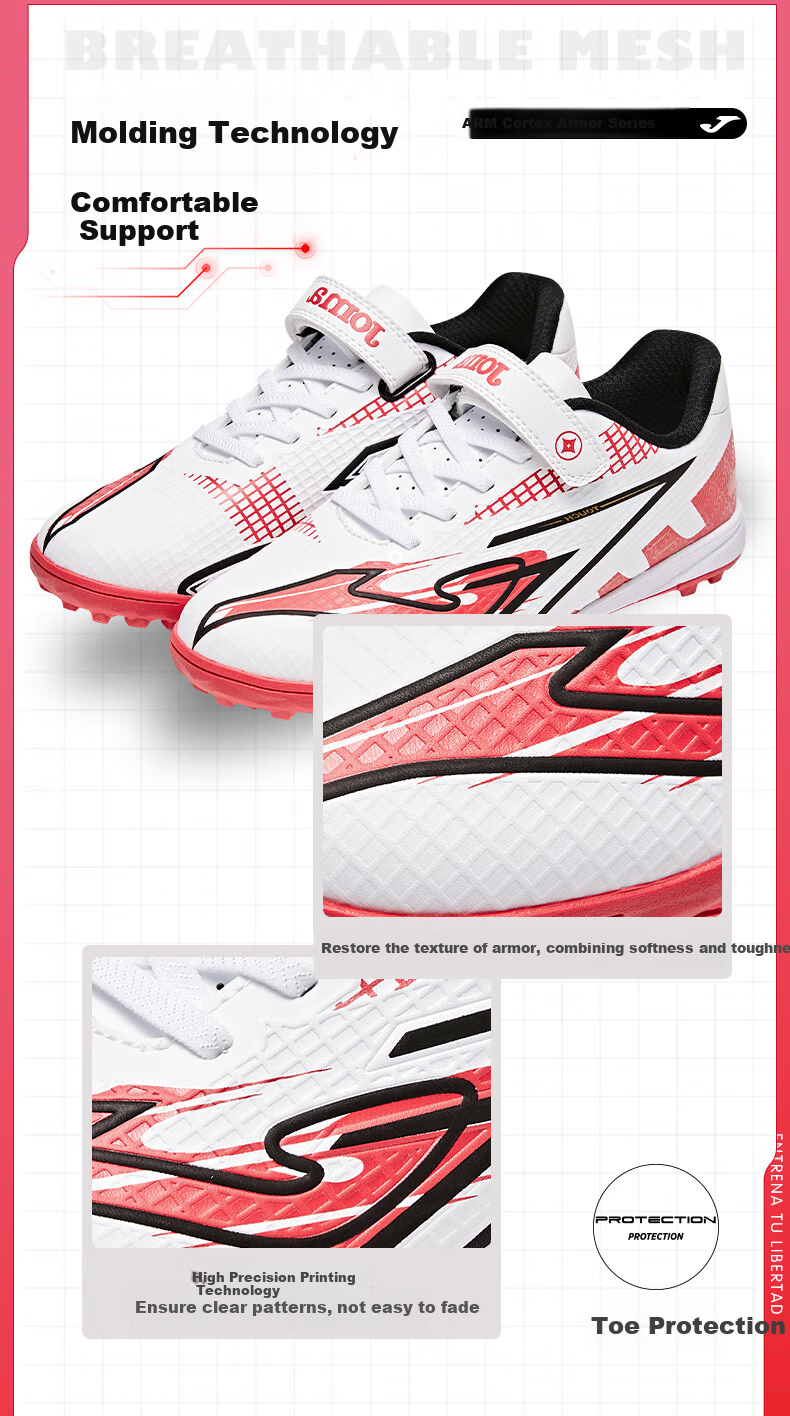 JOMA Children's Soccer Shoes with TF Turf Studs for Competition And Training, Ages 6-12, Red/white, Size 32 (200mm) 3
