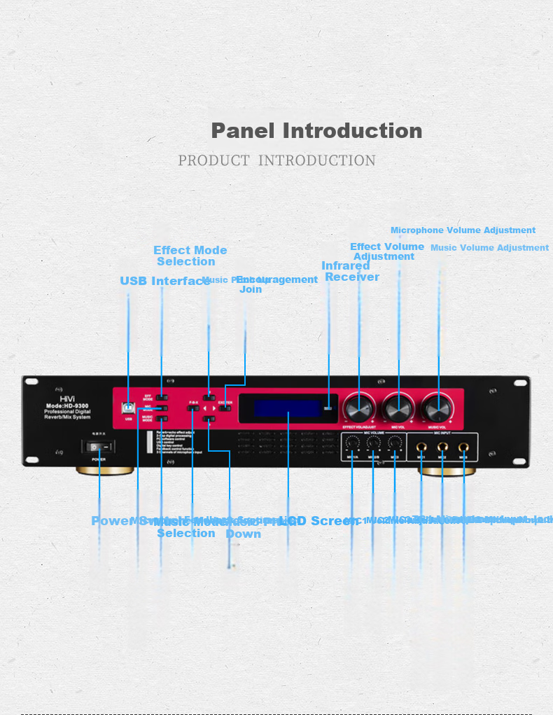 HiVi HD-9300 Karaoke Amplifier, Home Theater KTV Speaker Power Amplifier, High-Fidelity HIFI Integrated Reverb, Anti-Howling 6