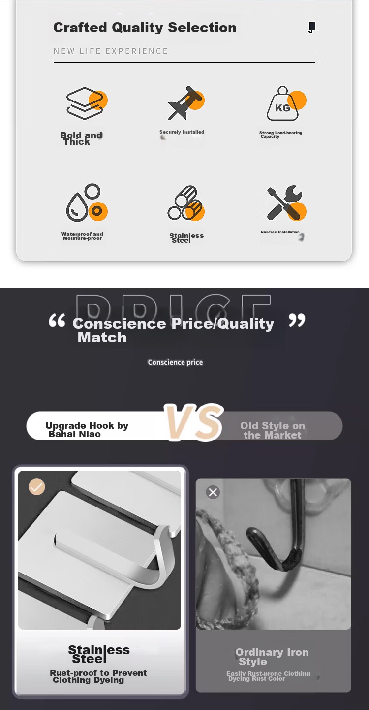 Bahainiao [Super Strong Load-Bearing] Stainless Steel Hooks, Pack of 10, No Drilling Required, Strong Adhesive Hooks for Kitchen And Wall without Nails 2