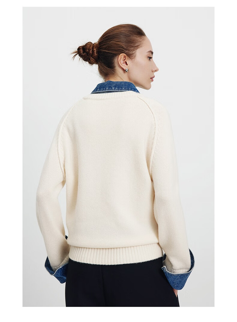 Navigare Italian Small Sailboat 25th Anniversary New Knitwear Women Loose Sweater Denim Patchwork Wool Sweater 2334015502 17