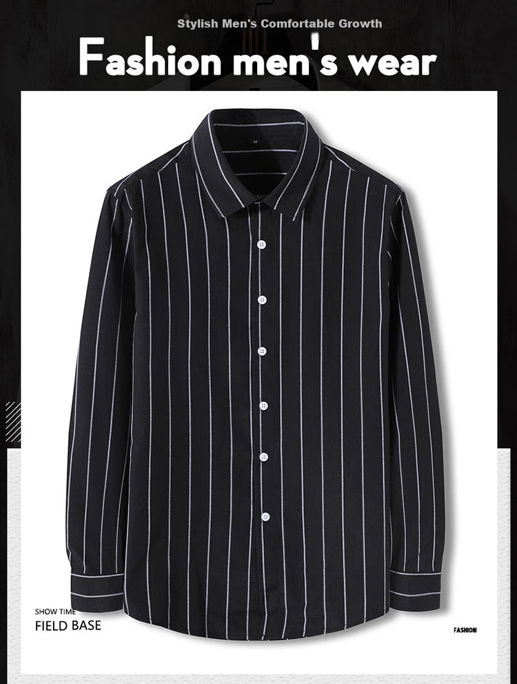TUCANO Men's Shirt, Spring And Autumn Cotton Comfortable Lapel Long-Sleeve Shirt, Fashionable Striped Top, Men's Clothing, Black XL 1
