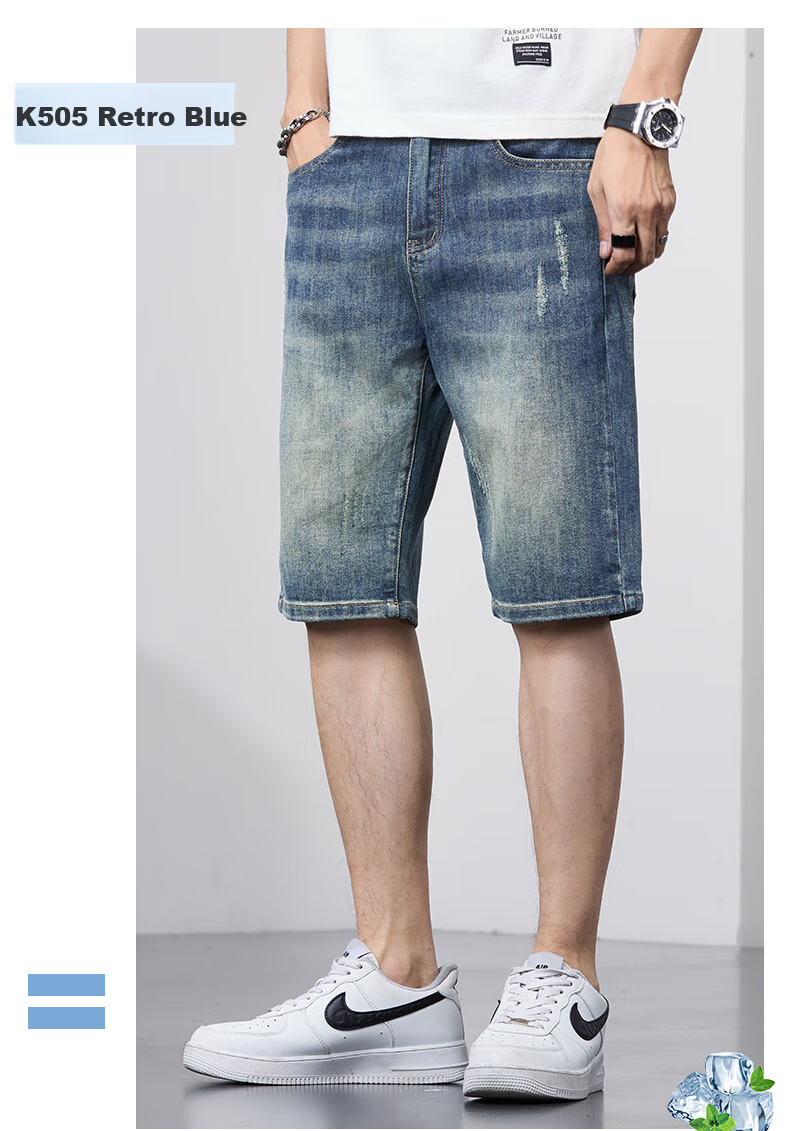 JEANSWEST OUTDOOR Men's Denim Shorts, Casual Mid-Length Pants, Knee-Length Shorts, Men's Summer Wear, Loose-Fitting Outdoor Sports Breathable, Faded Blue, Size 32 13