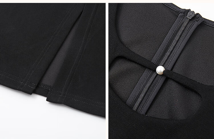 Dme [Black Spade Contract] Summer Elegant 250G Cotton-Like Breathable Layer Round Neck Waist-Cinching Side Slit Women's Dress 7