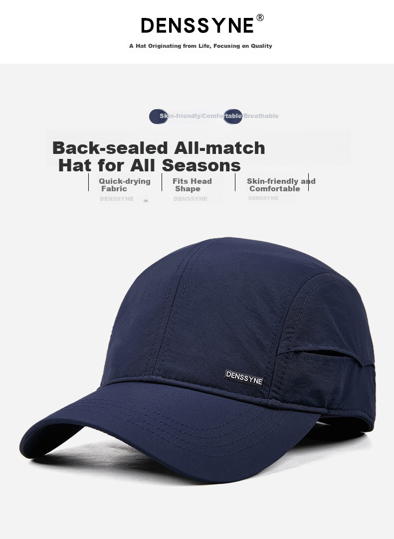Denssyne Rear-Sealed Cap for Men, Summer Quick-Dry Hat, Breathable Running Cap, All-Season Baseball Cap, Full Sealing Visor Cap 1