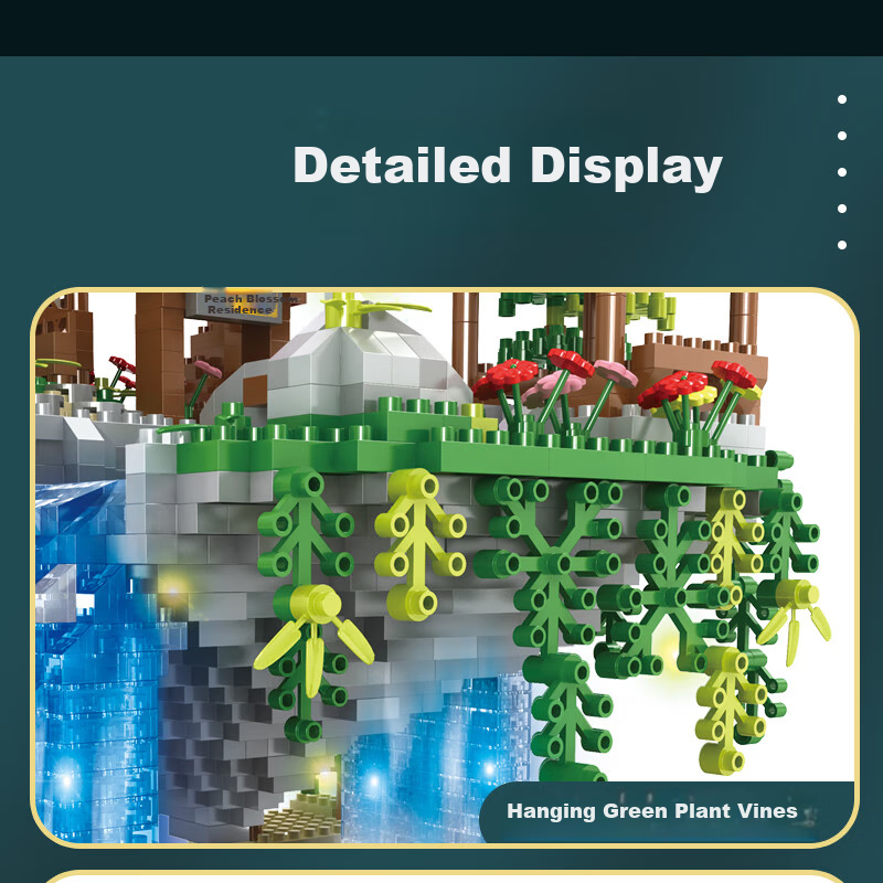 Miaoyan [2 Figurines] Peach Blossom Pond Architecture Compatible with Lego Building Blocks Display Set, Birthday Gift for Children Aged 7-14 9