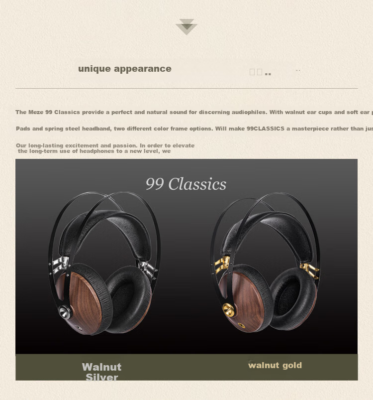 MEZEANTONIO (Meze) 99 Classics Walnut Headphones, Closed-Back Dynamic HiFi Wired Headphones, Walnut Wood Shell, Black And Gold Color 2