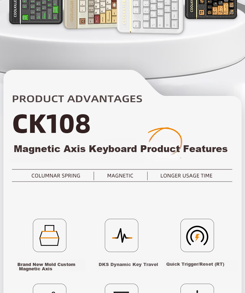 CoolKiller CK108 Mechanical Keyboard, Wireless Bluetooth Tri-Mode Gaming E-Sports Customizable RGB Retro Magnetic Switch Clicky Switch for Home Use 3