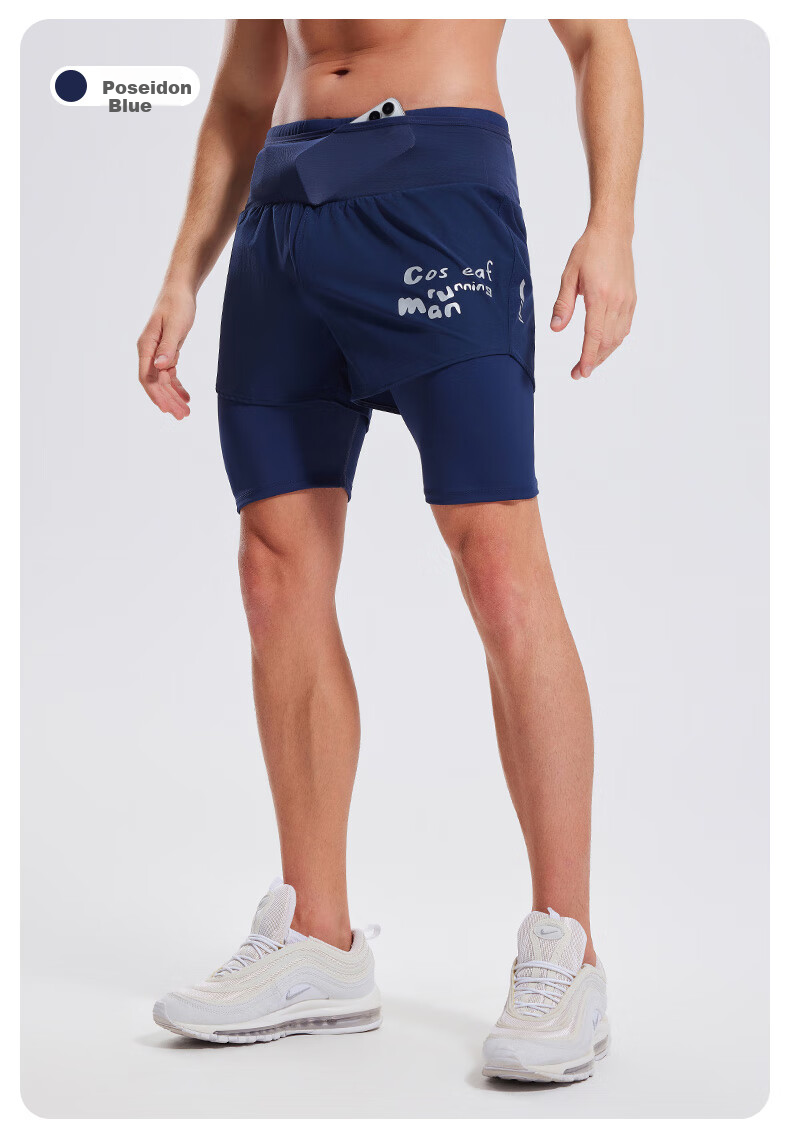 Cosleaf Men's Running Sports Shorts Summer with Liner Training Five-Point Pants Professional Waist Bag Pocket Marathon Fitness Pants 20