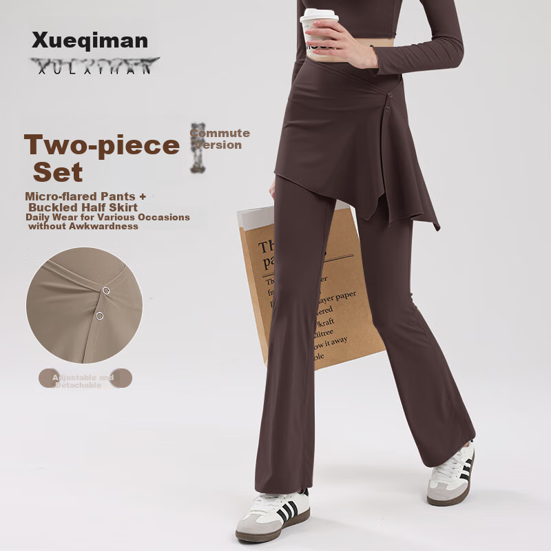 XUEXIMAN Two-Piece Set, Skirt Yoga Pants for Women, Spring And Autumn New Style, Butt-Lifting Pilates Training Sports, Slightly Flared Wide-Leg Fitness Pants