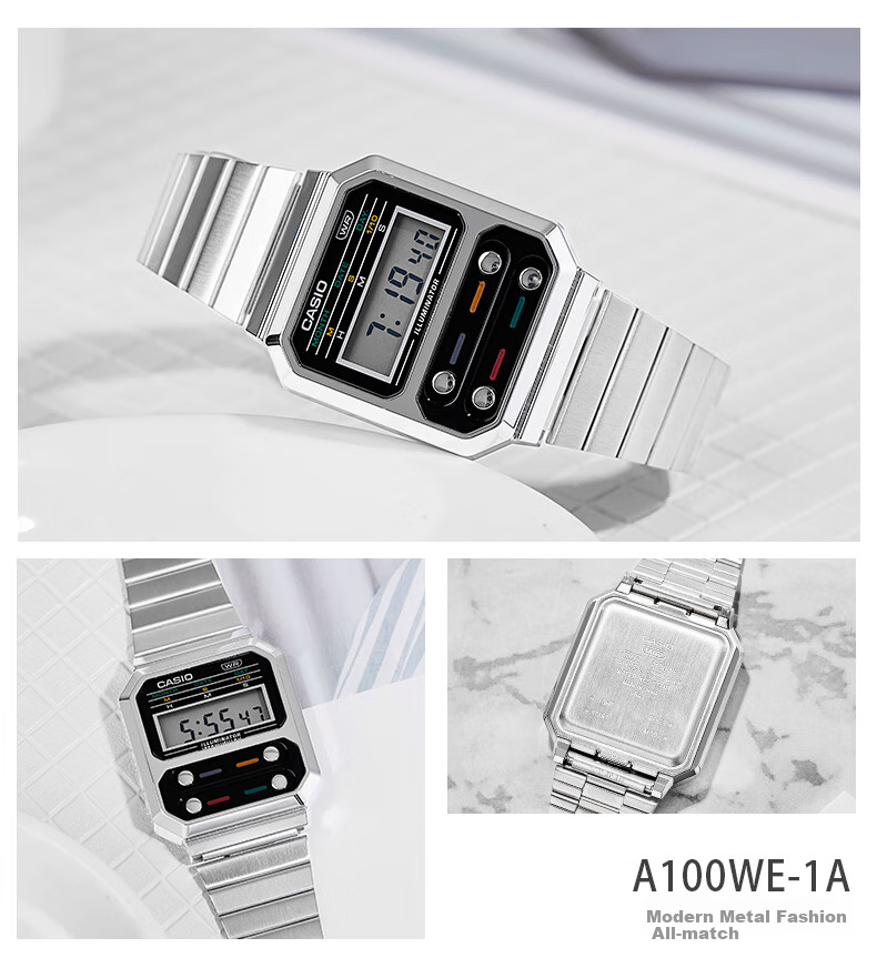 CASIO Watch, Unisex Digital Display Classic Square Electronic Couple Watch, A100WE-7B 11