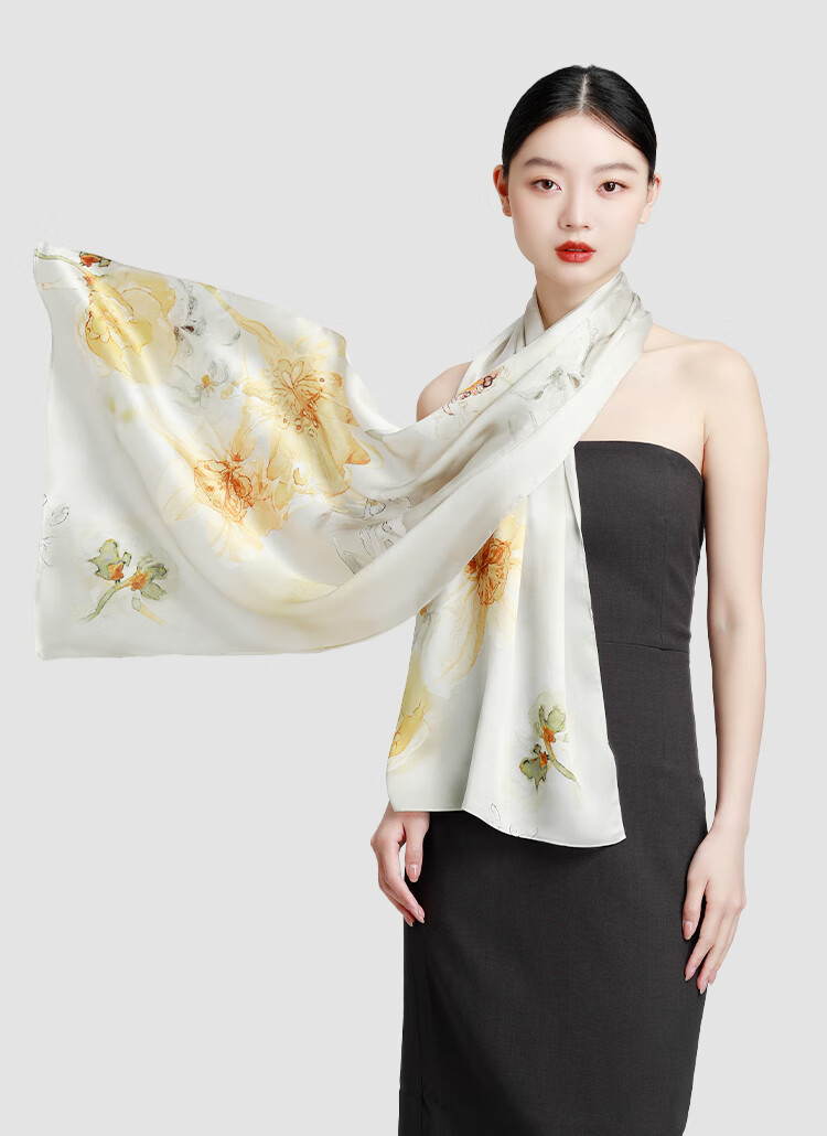 5161 100% Mulberry Silk Fashion Printed Long Scarf Women's Silk Shawl Dual-Use Holiday Gift Mall Same Style 17