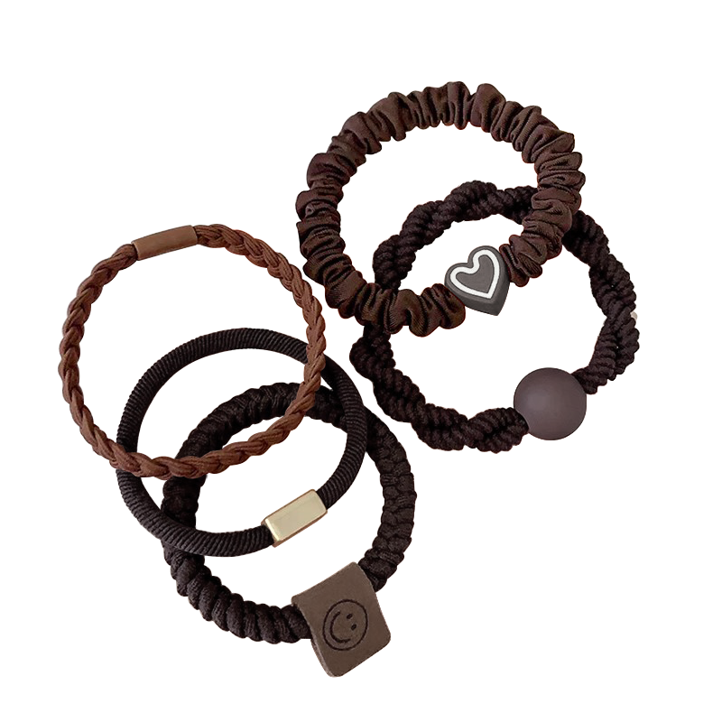 UPLUS Hair Tie 5-Piece Set Korean Style Brown Elastic Hair Bands High Elasticity Ponytail Hair Ropes Rubber Bands