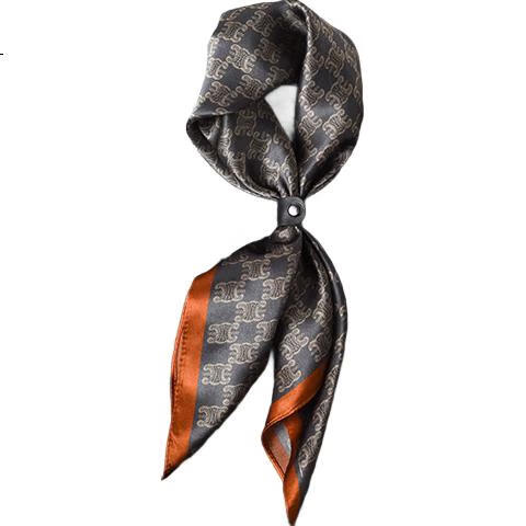 Hangsifu Silk Scarf, Neck Protection Mulberry Silk Small Square Scarf, Business Necktie, Birthday And Holiday Gift for Dad Or Husband, Gray-Orange