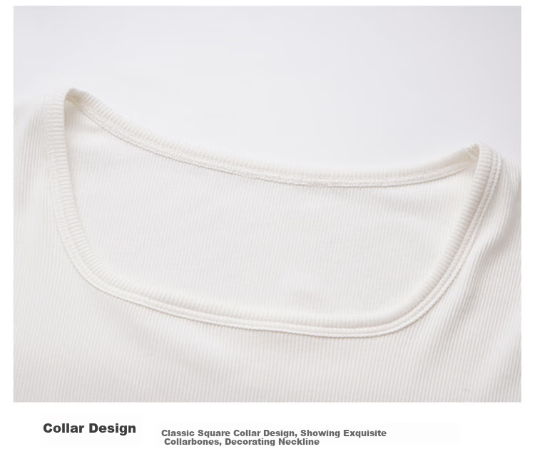 Olrain Square Neck Classic Shoulder Versatile T-Shirt Summer Women's Elegant Simple Stretchy Comfortable Base Top Gardenia White S 20