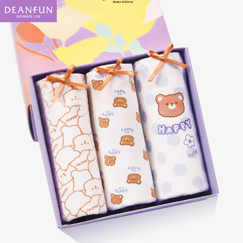 Deanfun Женские трусы из хлопка Синьцзян, подарочная упаковка из 3 предметов, трусы-слипы с хлопковой ластовицей, средней посадки, с принтом "Маленький медведь"