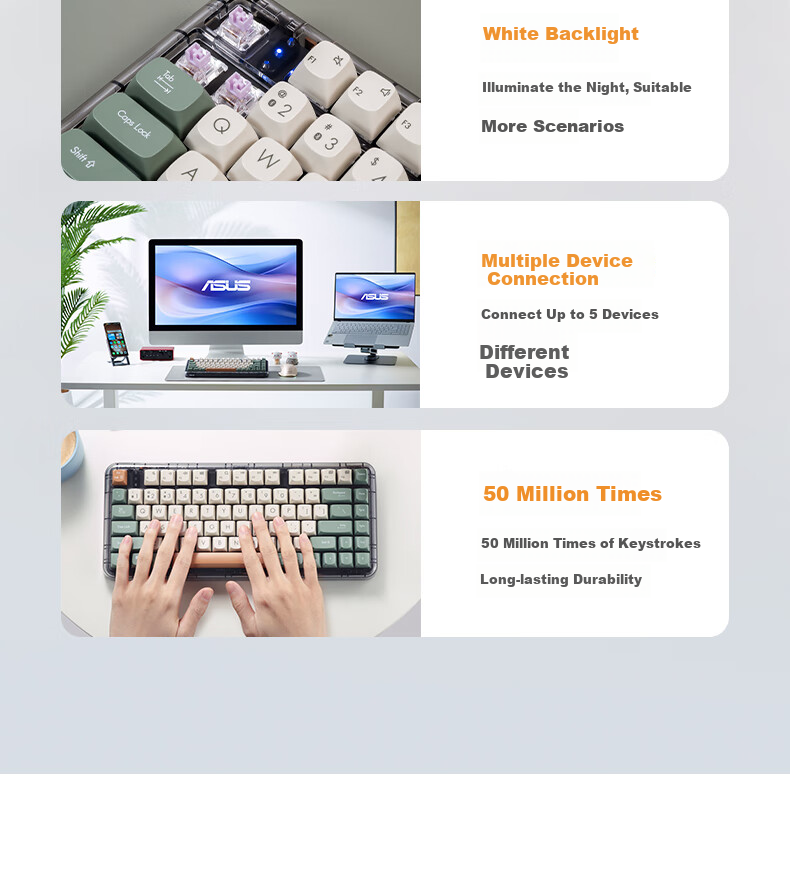ASUS Jelly 75 Three-Mode Wireless 75% Mechanical Keyboard Full Hot-Swappable Gasket Structure Quiet Keys macOS Compatible Office Keyboard Wilderness Orange 10