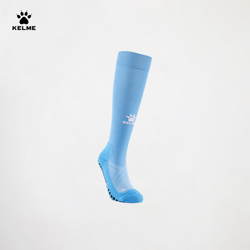 KELME Silicone Over-the-Knee Football Socks Lycra Antibacterial Odor-Resistant Professional Anti-Slip Towel Bottom Socks Sky Blue L