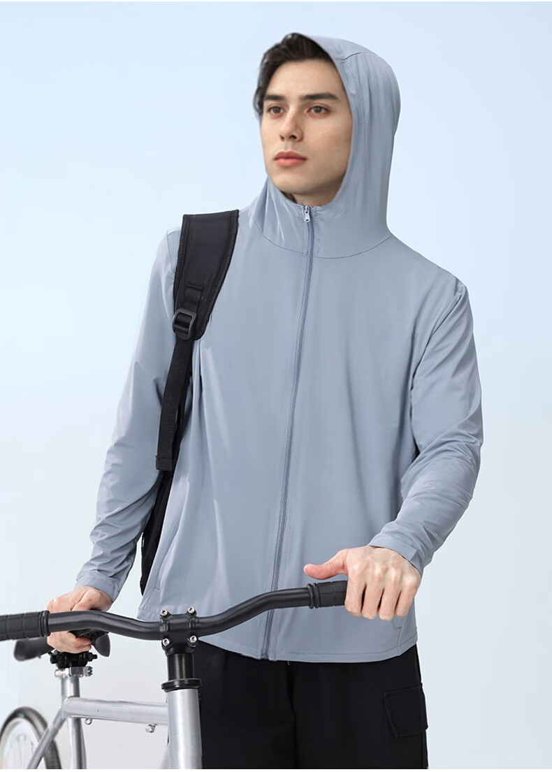 GLO-STORY Summer Men's Sunscreen Jacket Unisex Ice Silk UV Protection Coat with Mask Gray 7