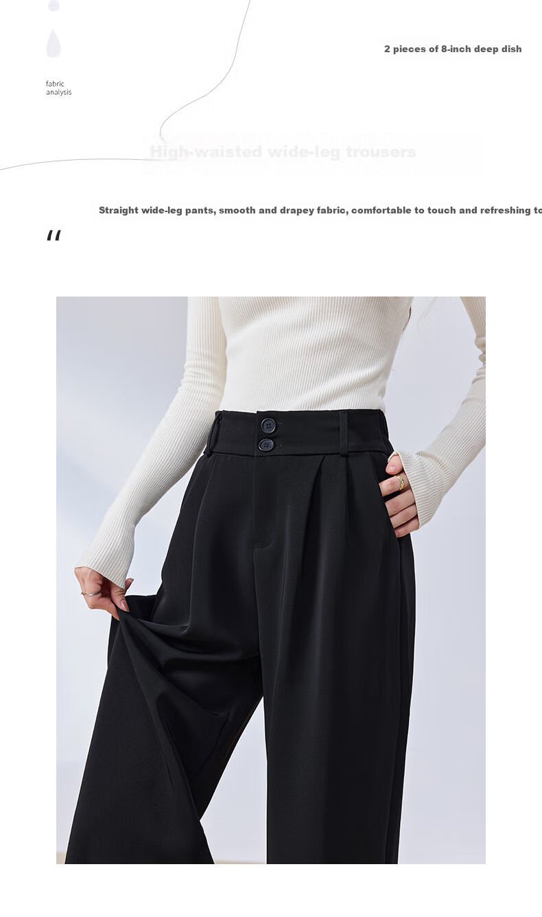 Langsha Wide-Leg Pants for Women, High-Waisted Straight-Leg Loose-Fitting Slimming Tall-Effect Black Dress Pants for Spring And Autumn, Formal Casual Trousers 2