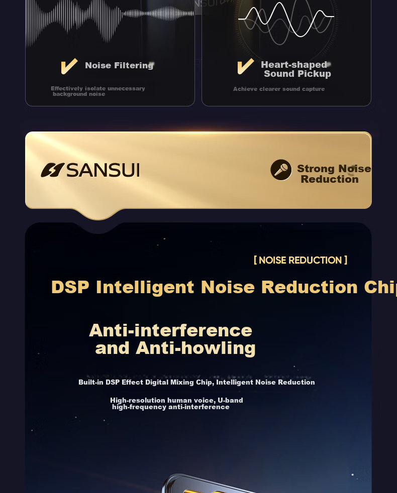 SANSUI K60 Wireless Microphone, Outdoor Square Stage Audio Conference Host Speech Home Karaoke Family KTV Professional Singing Universal Rechargeable Microphone One-To 8