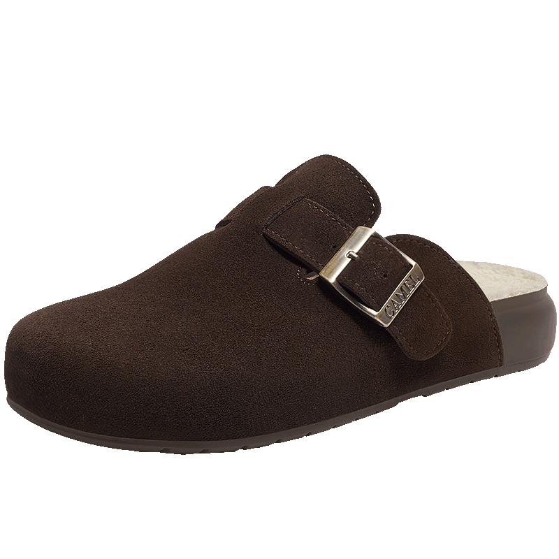 CAMEL Casual 2nd Generation Half-Slip Birkenstock Style Comfortable Deep Mouth Shoes L25W700099 Brown (Half-Slip Fleece Lined) Size 40