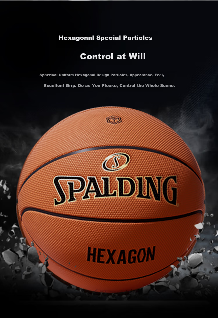 JD Original | Spalding Co-Branded HEXAGON Series No. 7 PU Adult Basketball, Moisture-Absorbing Standard Size 7 Ball 5