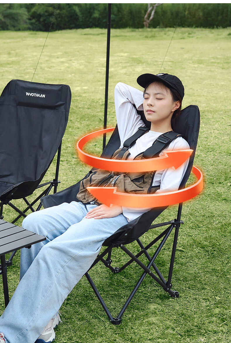 Whotman Outdoor High-Back Moon Chair Set Camping Portable Folding Table and Chairs 5-Piece Set (Black) 78956 9