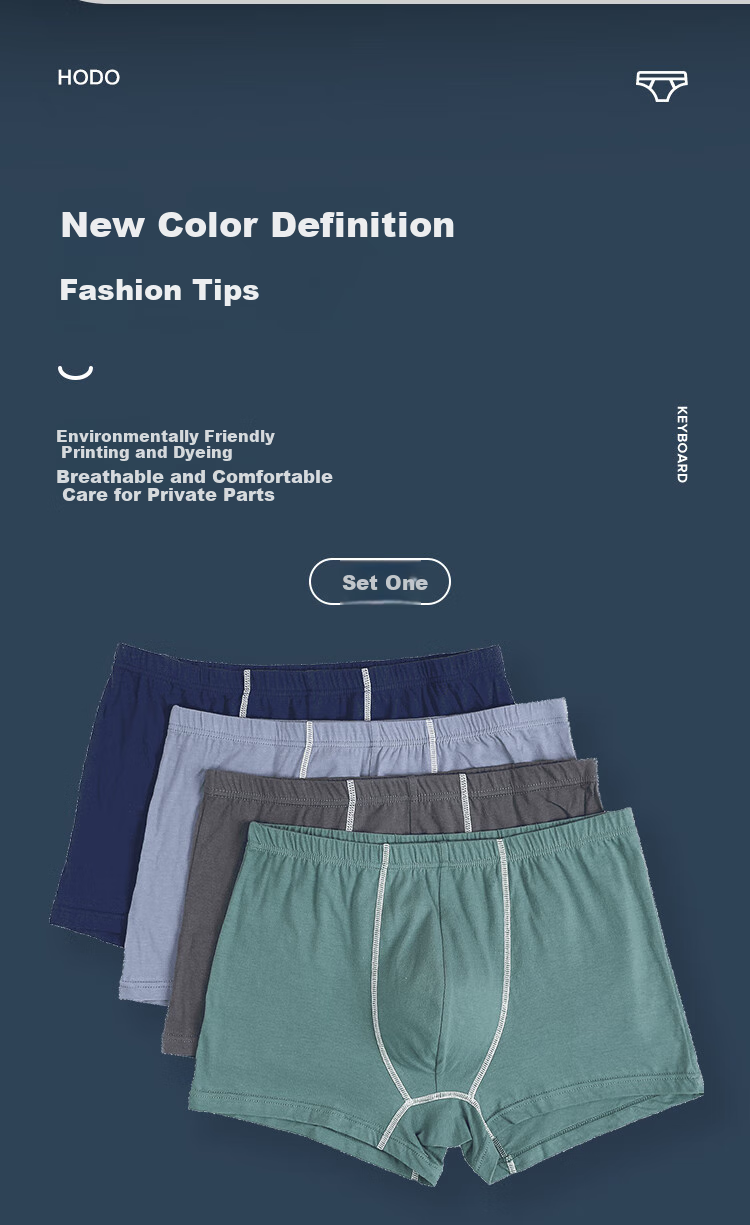 Hodo Pure Cotton Men's Underwear with Antibacterial Crotch And Contrasting Colors, 4-Pack Set One, XL (175) 7