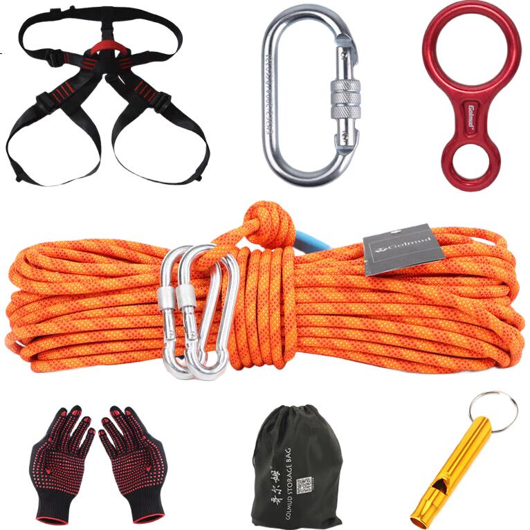 Веревка страховочная стальная Geermu Outdoor Escape, 8 мм, для спуска, с обвязкой, комплект 10 метров