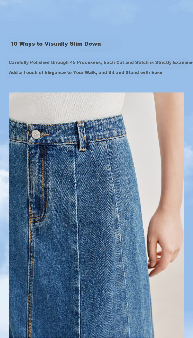 Inman French Style Denim Half Skirt for Women Summer Retro Mid-High Waist Premium A-Line Skirt Light Denim L 1