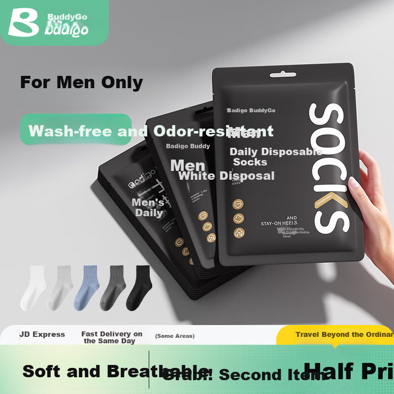BADIGAO Disposable Socks for Men, Extra Large Size, Daily Wear, Summer Travel, Mid-Calf Length, No-Wash, Breathable, Odor-Resistant