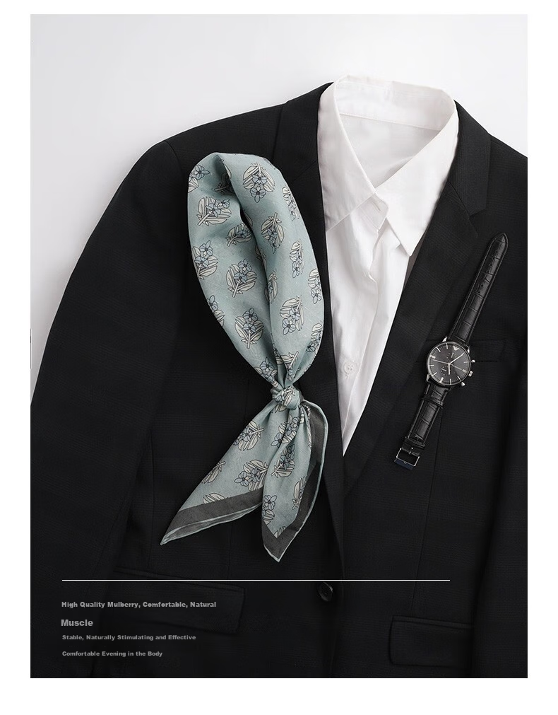 Hangsifu Hangzhou Silk Mulberry Silk Scarf, Men's Square Scarf, Neck Wrap, Birthday Gift for Dad Or Husband, Light Blue 7