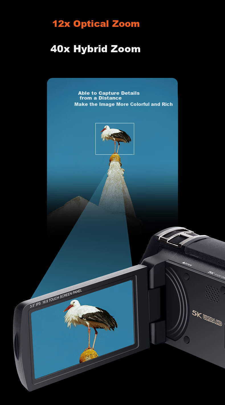 ORDRO XV80 Camera, 5K Ultra-High Professional Live Streaming And Recording Device, 12x Optical Zoom, Conference Vlog Short Video Home DV All-In Camera 7