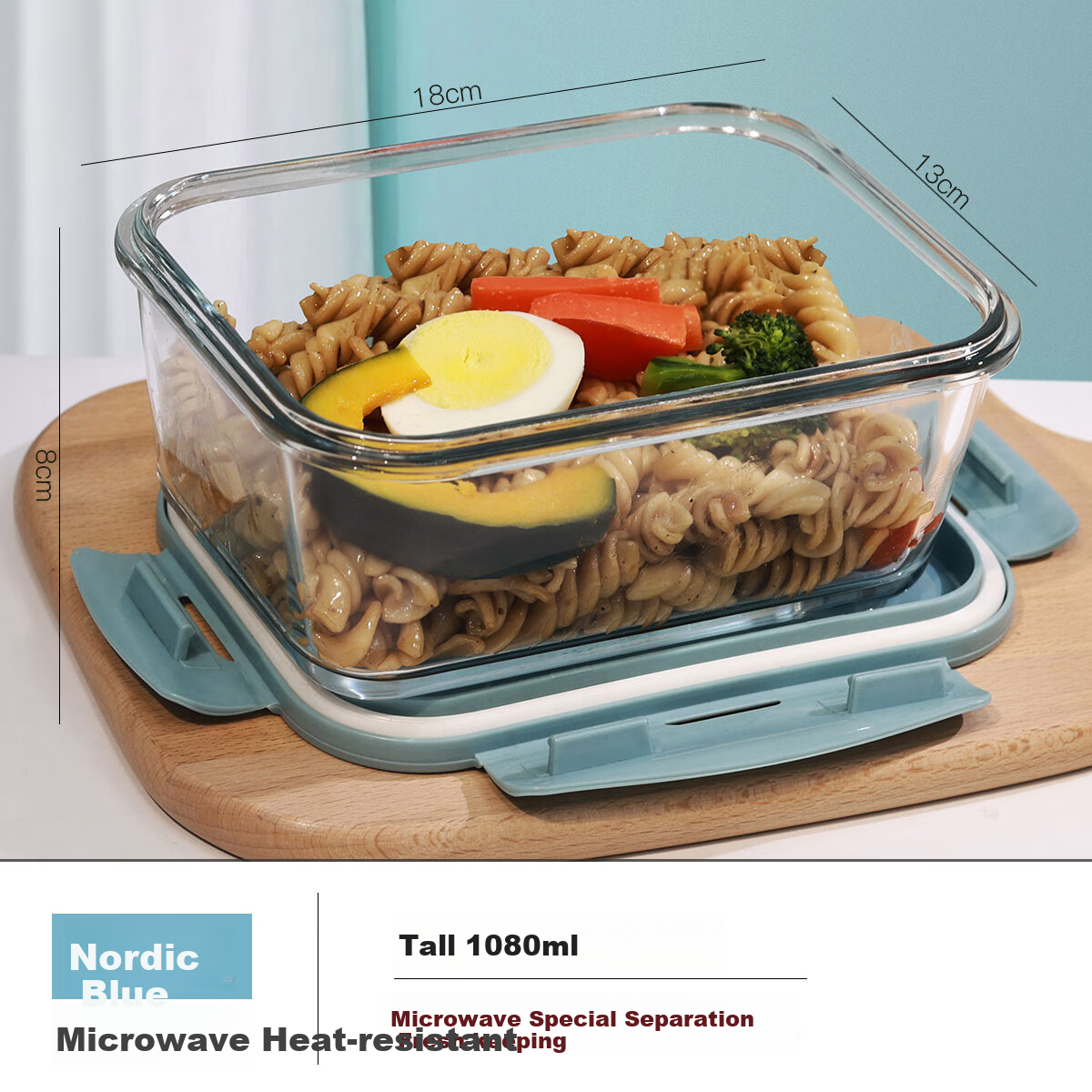 Chuangde Heat-Resistant Glass Food Storage Container, Microwave-Safe Lunch Box, Refrigerator Organizer Bento Bowl Meal Tray, Heightened 1080ml