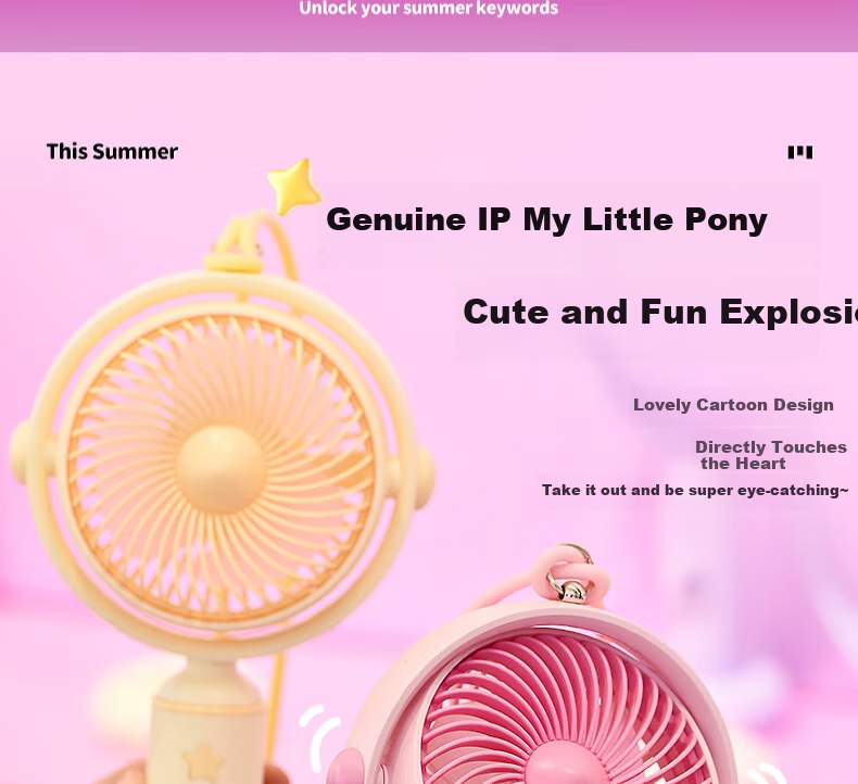 Ouliwen Small Fan, Desktop And Bed Handheld, USB Rechargeable, Low Noise, Three-Speed with Base, Portable Mini High-Power Fan for Office And Dormitory, My Little Pony Purple 2
