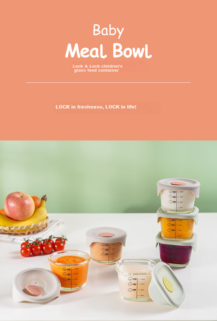 LOCK&LOCK Baby Food Container Set, Heat-Resistant Glass Baby Food Bowl, Steaming, Boiling, Freezing And Storage Container, Green, 215ML*3 15