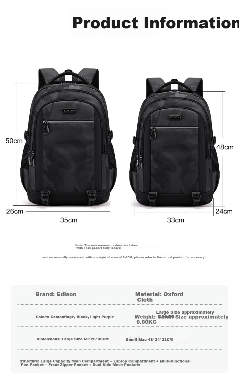Edison Middle School Student Backpack, Large Capacity, Water-Resistant, Lightweight, Reflective, Double Shoulder Bag, Travel Backpack K051-2 4
