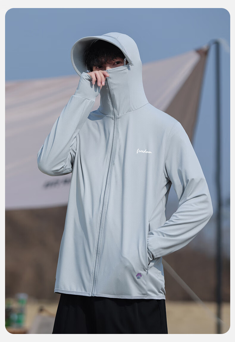 Huili Sun Protection Clothing for Men, Summer UV-Resistant Brimmed Sun Hat, Breathable Ice Silk Thin Skin Coat, Fishing Wear Jacket 3