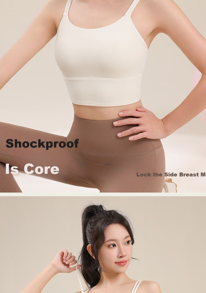 Ziyouxi Sports Bra for Women, Running Shock-Absorbing Fitness Vest, Thin Shoulder Straps Pilates Training One-Piece Bra Camisole 4