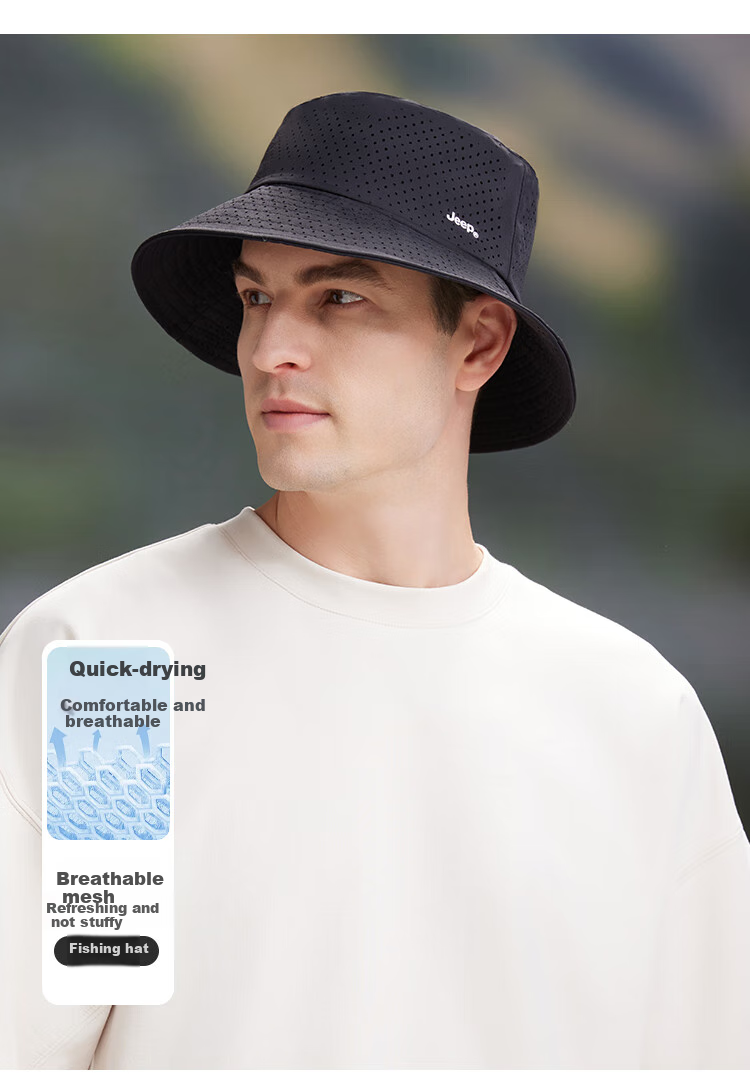 JEEP Men's Summer Fisherman Hat, Outdoor Mesh Breathable Bucket Hat, Sun Protection Hiking Cap for Women, Rock Gray 6