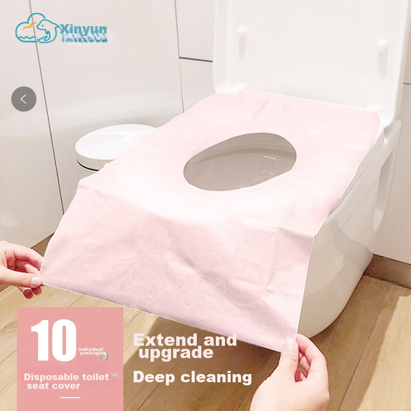 HINCLOUD Disposable Toilet Seat Covers, Pink Travel Adhesive Toilet Seat Protectors, Pink, 10 Pieces