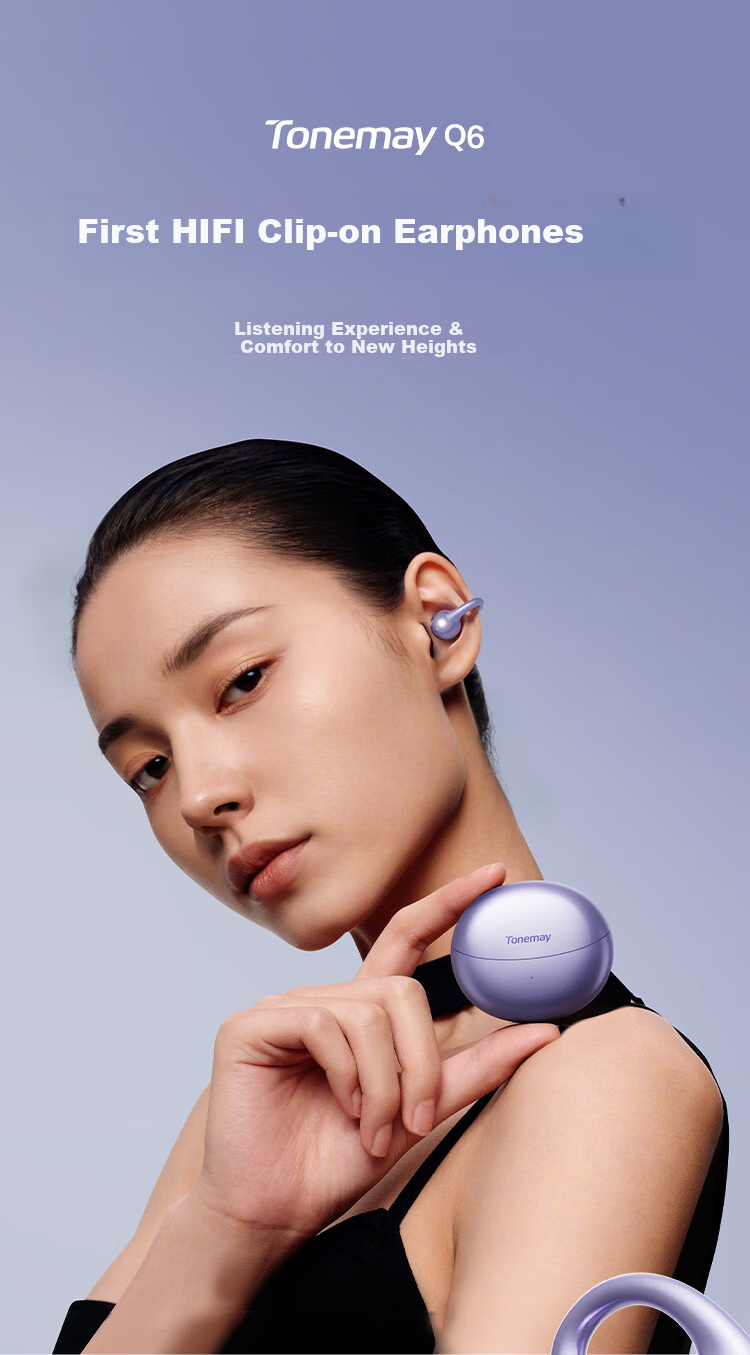 Tonemay Q6 Clip-On Open Bluetooth Headphones, Bone Conduction Concept AI Translation Headphones, Call Noise Reduction, Wireless Non-In Running Sports Ear-Hook Gaming E-Sports Valentine's Day Gift Purple 1