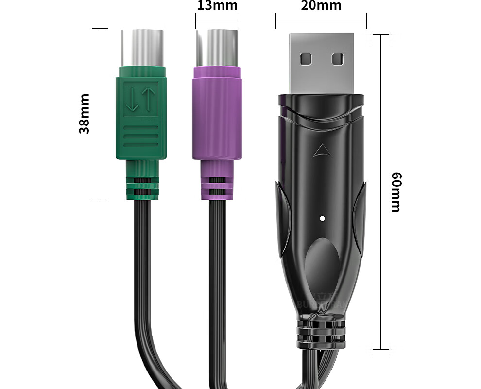 BURLEFRAN USB to PS2 Mouse Keyboard Adapter Cable USB Male to PS2 Female Round Connector Driver-Free Black 9