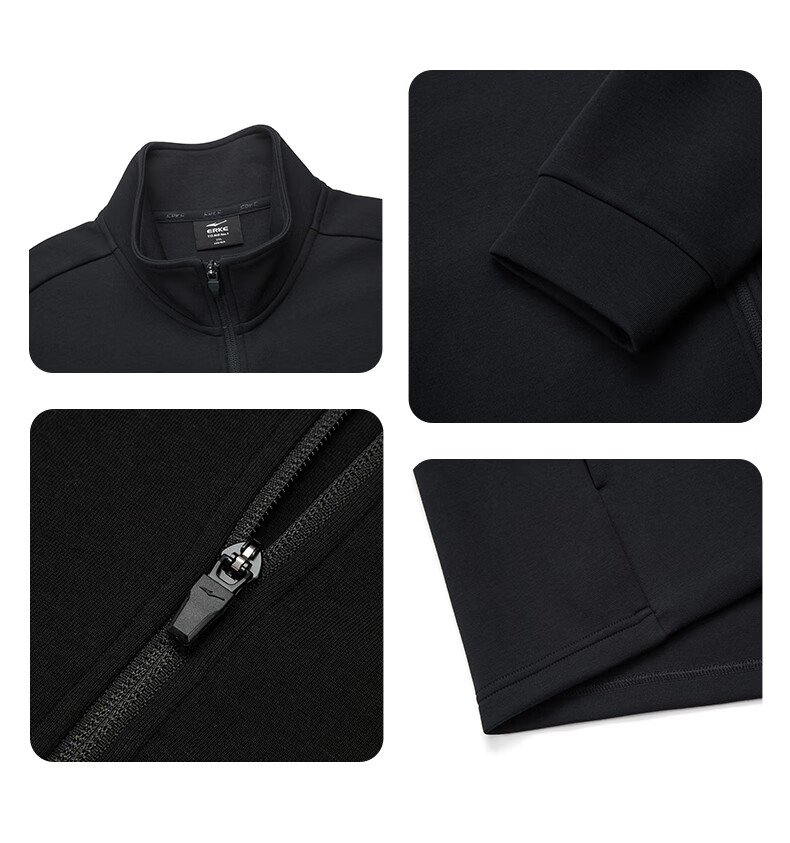 ERKE Men's Spring Zip-up Hoodie Jacket Stand Collar Long Sleeve Knit Windproof Cuffed Casual Sports Jacket Windbreaker 15
