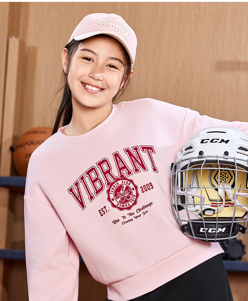 361° Children's Clothing, Kids' Sweatshirt, Fall 2025, for Older Girls, Retro College Style Trendy Short Top, Pink, Size 165 3