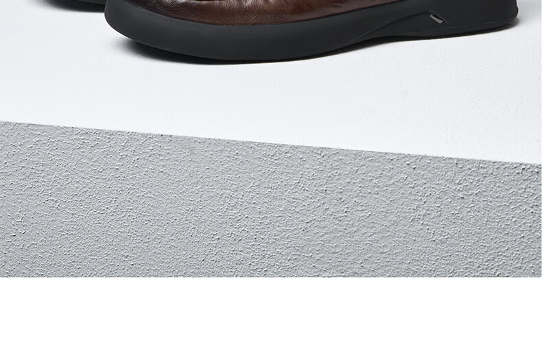 CAMEL Brand Men's Leather Shoes, Soft-Soled Business Cowhide Slip-On Dad Shoes, P15A155004, Black, Size 41 12