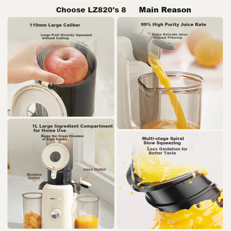 Joyoung Juicer, No-Cut Large Diameter Juicing Machine, Whole Fruit Pulp Separation Juicer, Z11-LZ820