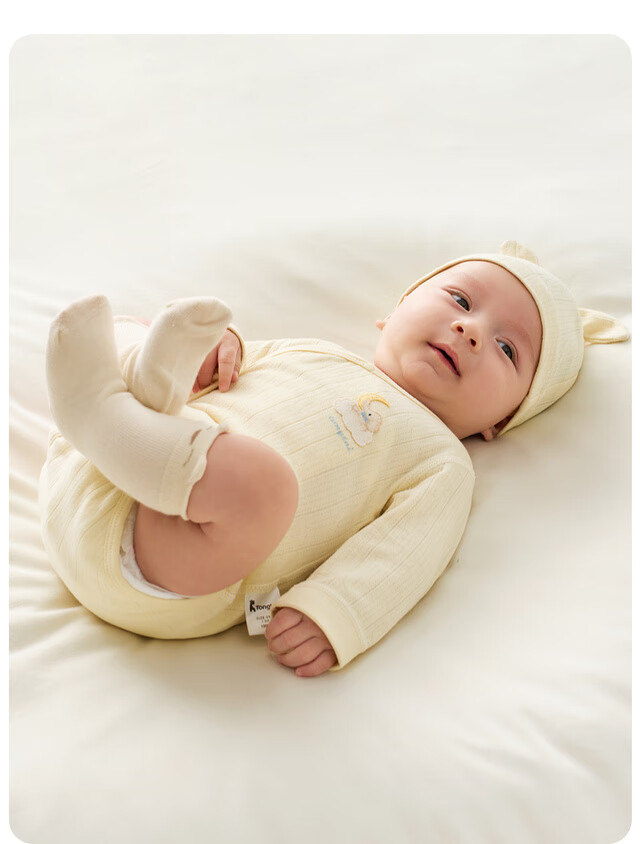 TONGTAI Baby Romper, Spring And Autumn Pure Cotton Infant Bodysuit, Newborn Clothes, Onesie, Yellow, 66cm 10