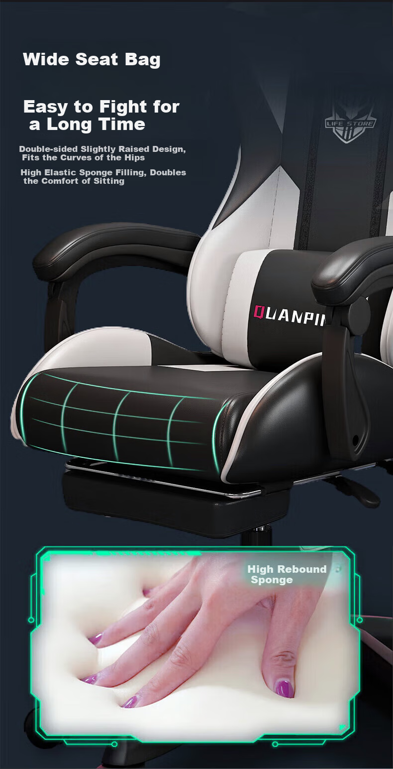 Quanpinwu Gaming Chair, Computer Chair for Men, Comfortable for Long Sitting, Office Chair, Reclining, Dormitory Ergonomic Chair, Height Adjustable, Gaming Seat 9