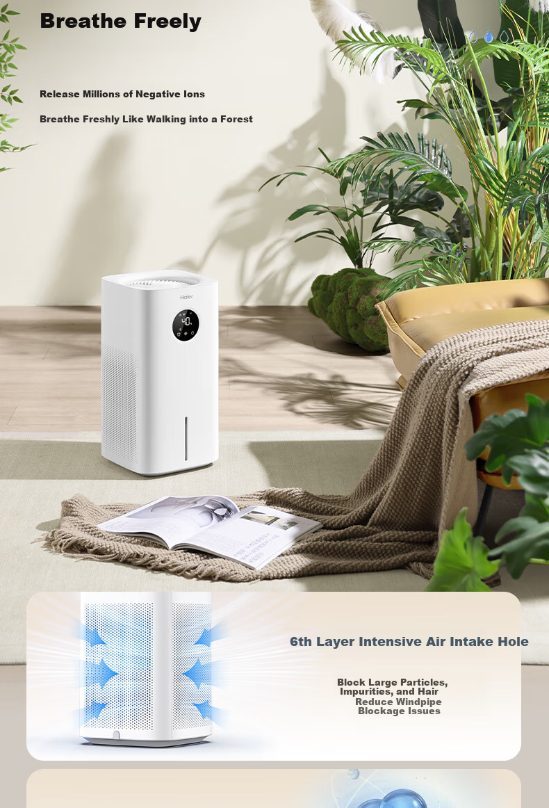 Haier Humidifier for Home Use, Non-Water Mist Evaporative Type, Recommended for Bedroom, Baby, Office, Negative Ion Purification, Air Purifying, Large Capacity, Smart Timer, UV Sterilization, Floor-Standing Humidifier 11